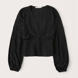 Black Button-up Waisted Blouse | Size Small | Long Sleeve | Like New